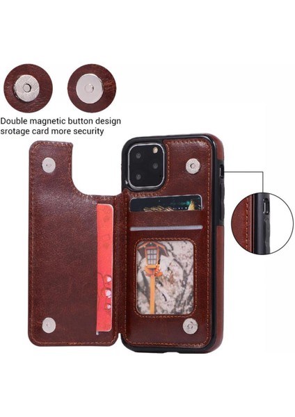 Kart Tutucu Kickstand ile IPhone 11 Pro Max Pu Deri Için Cüzdan Kılıf (Yurt Dışından)