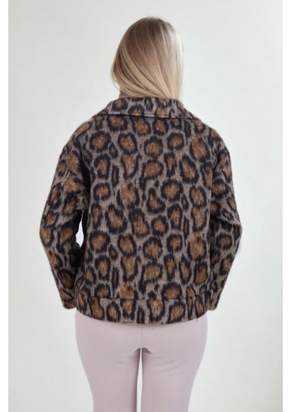 Kapak Cepli Fermuarlı Leopar Desen Ceket indirimleri