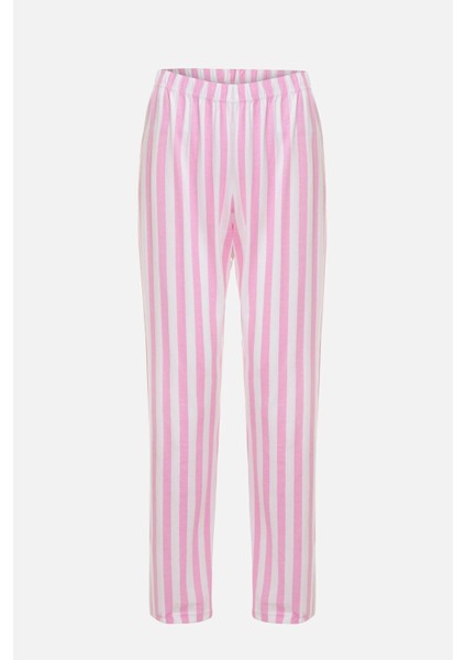 Kadın Pamuklu Pembe Çizgili Ara Biyeli Kısa Kollu Pijama Takımı fiyatları