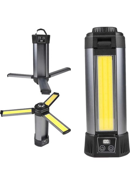 Powermaster PM-24566 35 Watt USB - Type-C Girişli P50 ve Cob Ledli 3 Kanatlı Kollu Çalışma Lambası