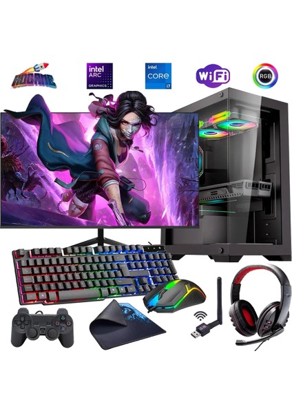 I7 13700F 16GB Ddr4 480SSD 12GB Arc B580 27" 165Hz Mon. Oyun Bilgisayarı (Gaming Set)