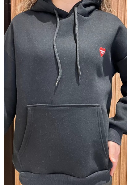 Baskılı Kanguru Cepli Kadın Sweatshirt