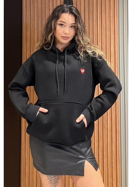 Baskılı Kanguru Cepli Kadın Sweatshirt