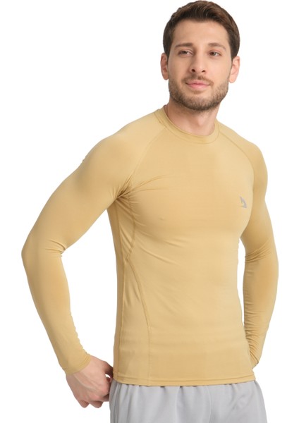 Erkek Uzun Kollu Gold Bej Likralı Fit Compression Spor Body Tshirt DMN1453884353