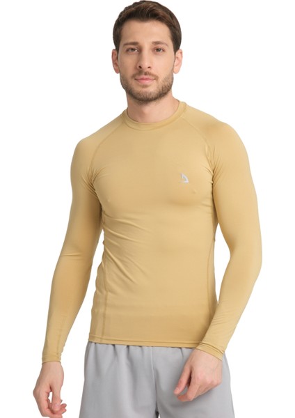 Erkek Uzun Kollu Gold Bej Likralı Fit Compression Spor Body Tshirt DMN1453884353