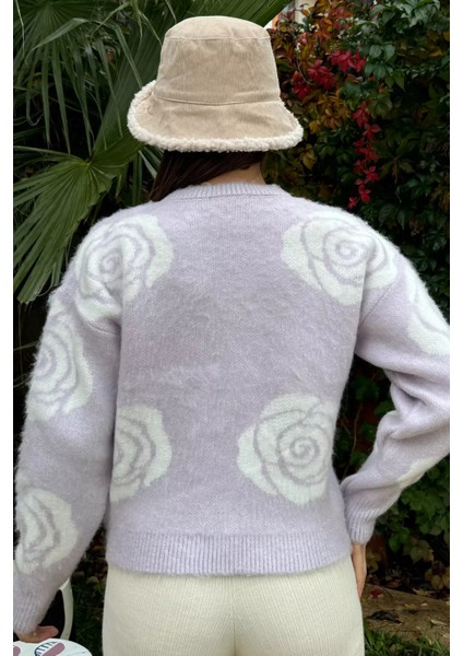 Kadın Bisiklet Yaka Gül Desenli Triko Kazak fırsatları