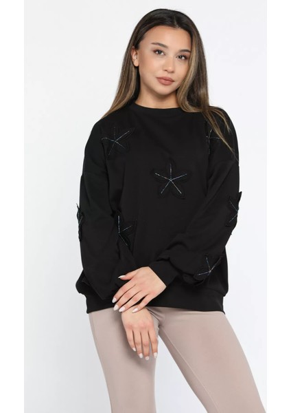 Çiçek Motifli Kadın Sweatshirt