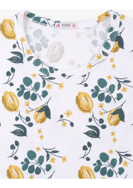 Kadın Pamuklu Baby Overloklu Limon Desenli Şortlu Pijama Takımı