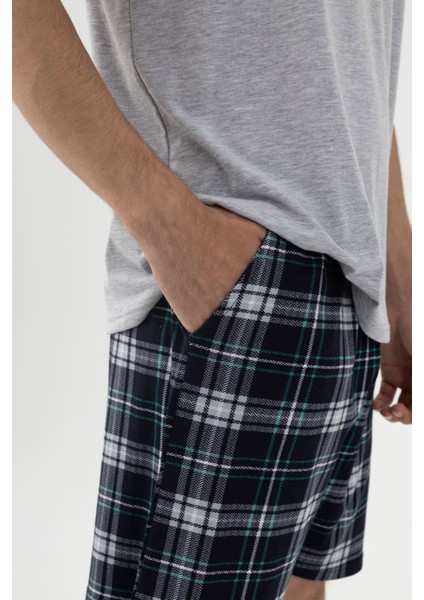 Erkek Gri Melanj Alt Desenli Şortlu Pijama Takımı