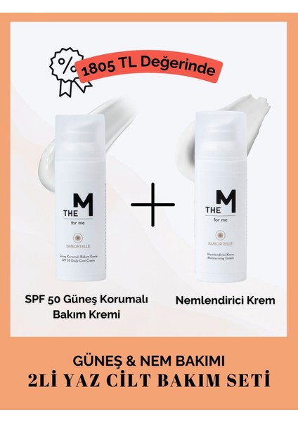 - 2'li Yaz Cilt Bakım Seti : Nemlendirici Krem 50 ml , Spf 50 Güneş Korumalı Bakım Kremi 50 ml