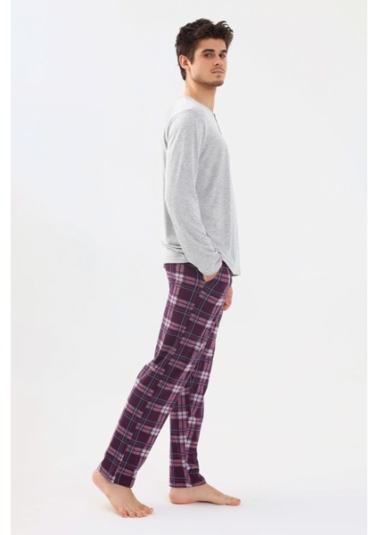 Erkek Pamuklu Uzun Kollu Önü Patlı Ekose Desenli Pijama Takımı fiyatları