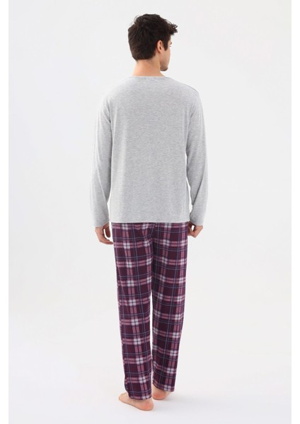 Erkek Pamuklu Uzun Kollu Önü Patlı Ekose Desenli Pijama Takımı fırsatları