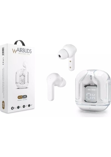 Waırbuds SW77 Dijital Göstergeli Bluetooth 5.3 Kulaklık Siyah/beyaz