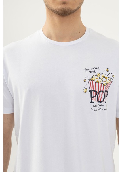 Erkek Kısa Kollu Pamuklu Popcorn Desenli Şortlu Pijama Takımı