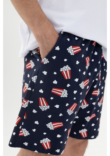 Erkek Kısa Kollu Pamuklu Popcorn Desenli Şortlu Pijama Takımı