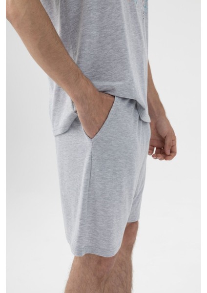 Erkek Gri Melanj Baskılı Şortlu Pijama Takımı