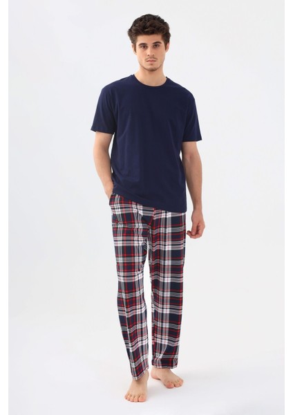 Erkek Kısa Kollu Ekose Desenli Pamuklu Pijama Takımı