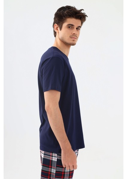Erkek Kısa Kollu Ekose Desenli Pamuklu Pijama Takımı