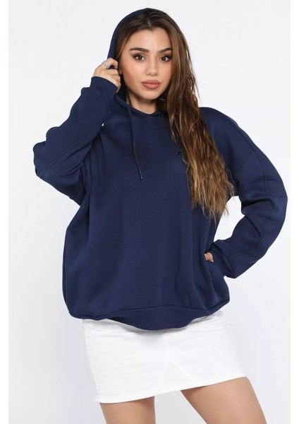 Kadın Kapüşonlu Üç Iplik Şardonlu Oversize Sweatshirt