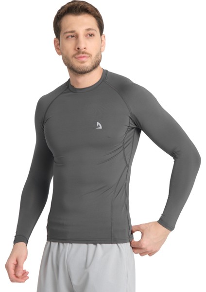Erkek Uzun Kol Antrasite Fit Compression Spor Body Tshirt modelleri