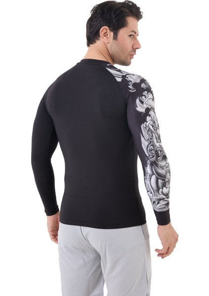 Erkek Uzun Kol Siyah Tek Kol Beyaz Desenli Compression Fitness Body Gym Body Spor Tshirt fiyatları