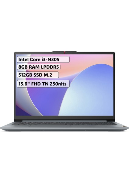 Ideapad Slim 3 Intel Core i3 N305 8GB 512GB SSD Freedos 15.6" FHD Taşınabilir Bilgisayar 82XB00B4TX