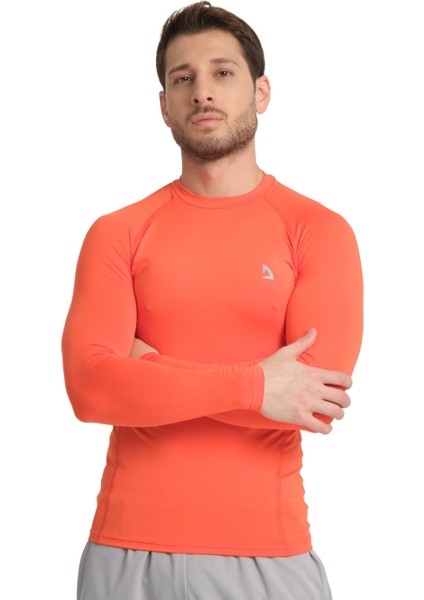 Erkek Uzun Kollu Orange Esnek Fit Compression Spor Body Tshirt DMN1453797118