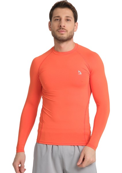 Erkek Uzun Kol Orange Esnek Fit Compression Spor Body Tshirt