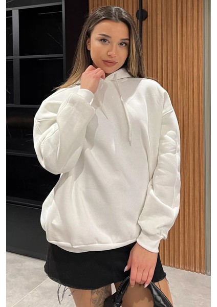 Kadın Kapüşonlu Üç Iplik Şardonlu Oversize Sweatshirt