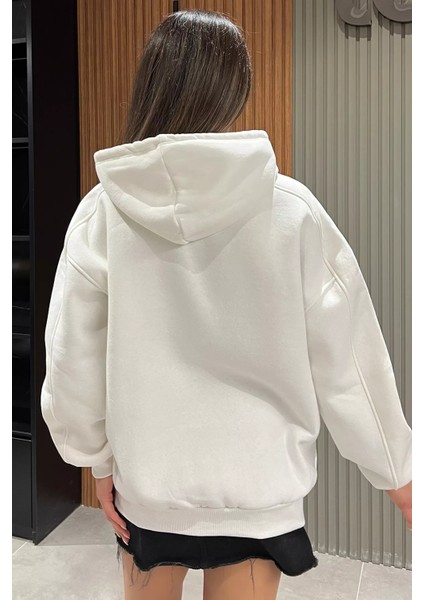 Kadın Kapüşonlu Üç Iplik Şardonlu Oversize Sweatshirt