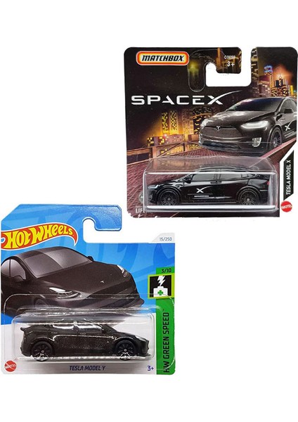 2 Araç Siyah Tesla Set - Hot Wheels Model Y & Matchbox Model x (1/64) Spacex