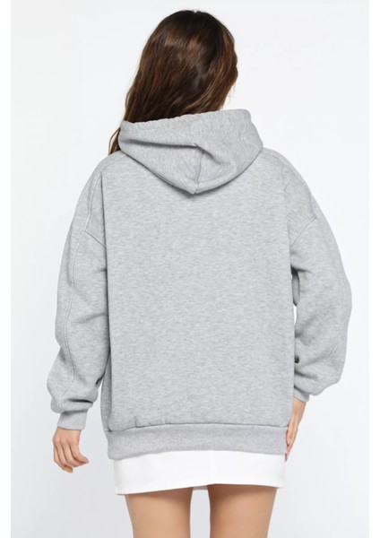 Kadın Kapüşonlu Üç Iplik Şardonlu Oversize Sweatshirt