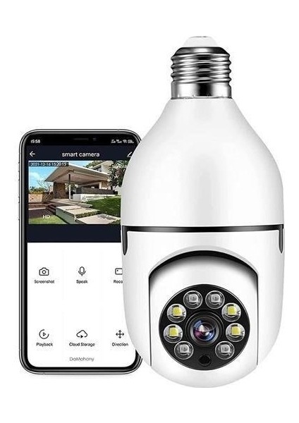 Toptanbulurum Wifi 360 Panoramik Ampul Kamera Gece Görüş Ses Akıllı Hareket Algılayıcı