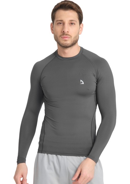 Erkek Uzun Kol Antrasite Fit Compression Spor Body Tshirt