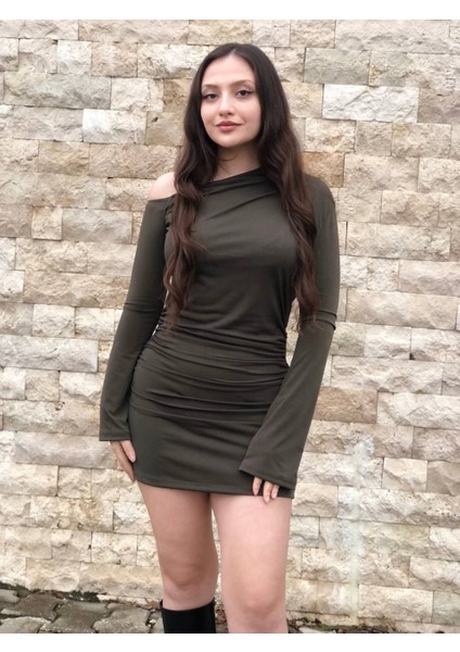Kadın Tek Omuz Açık Büzgülü Sandy Elbise