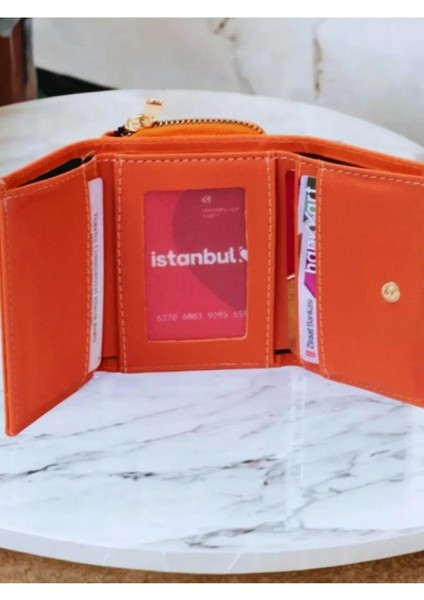 Kadın Fermuarlı ve Çıtçıtlı Bozuk Para Bölmeli Şık Turuncu Cüzdan Kartlık Aksesuar modelleri
