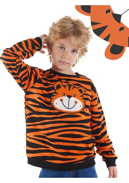 Kaplan Aplikeli Erkek Çocuk Sweatshirt