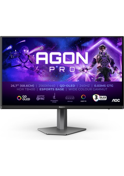 26.7" AG276QZD2 Qd-Oled, 240HZ, Düz, 2560X1440, Qhd,16:9, 0,03MS, 178/178, 250 Cd/m2, 2xhdmı 2.1, 2xdp 1.4, 3xusb 3.2 , Kulaklık Çıkışı, 5W X2 Hoparlör, Pivot, Yükseklik Ayarı, Eğilme, Dönme