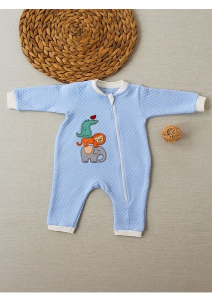 6-9 12-18 18-24 24-36 Ay Animal Nakışlı Bal Peteği Kumaş Es Fermuarlı Erkek Bebek Tulumu modelleri