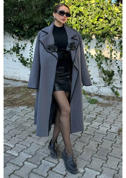 Astarlı Bel Kuşaklı Kadın Kaşe Kaban