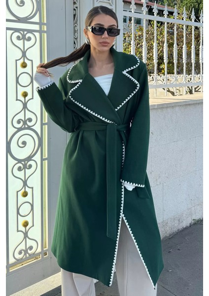 Astarlı Bel Kuşaklı Kadın Kaşe Kaban