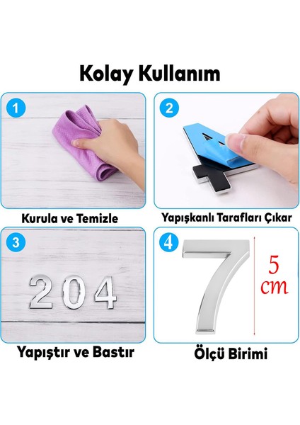 Yapışkanlı Kapı Numarası Küçük Boy 50 mm 5 cm Numara 7 Rakam Yedi Sayısı Krom Renk Numaralar 1 Adet fiyatları