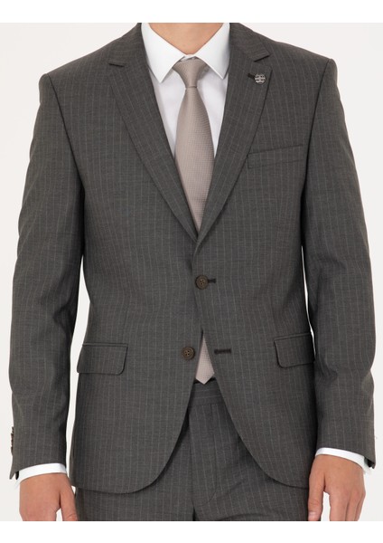 Erkek Kahverengi Çizgili Ex.Slim Fit Takım Elbise 50272707-VR029
