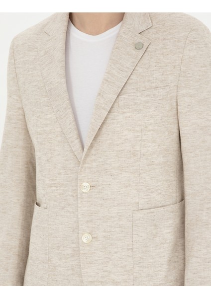 Erkek Bej Slim Fit Keten Karışımlı Çizgili Takım Elbise 50286097-VR011