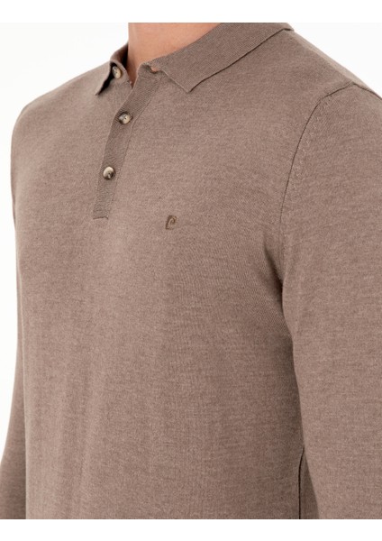 Erkek Vizon Melanj Slim Fit Polo Yaka Basic Triko Kazak 50296623-VR174