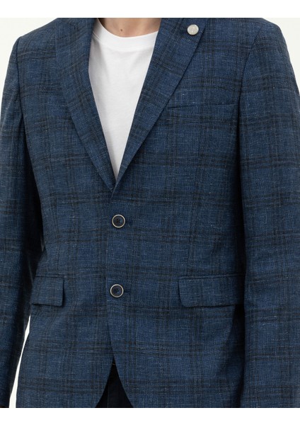 Erkek Lacivert Slim Fit Yün Karışımlı Ceket 50284942-VR033