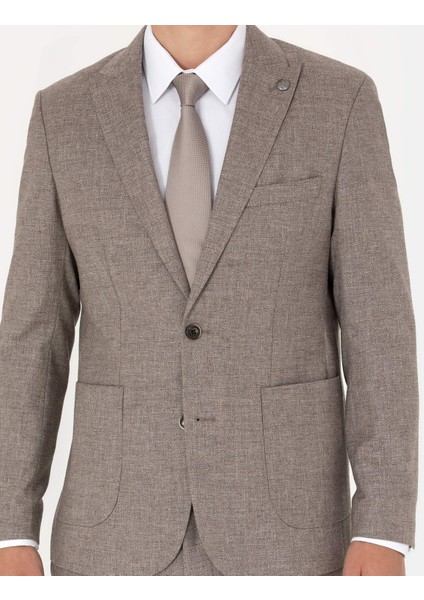 Erkek Açık Kahverengi Slim Fit Yün Karışımlı Takım Elbise 50273542-VR002