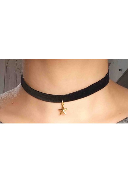 Kadife Y2k Yıldızlı Choker Kolye