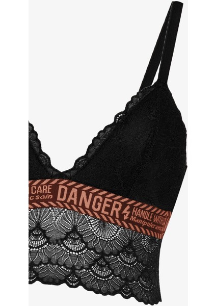 Kadın Danger Yazılı Lastikli Dantelli Büstiyer Takım