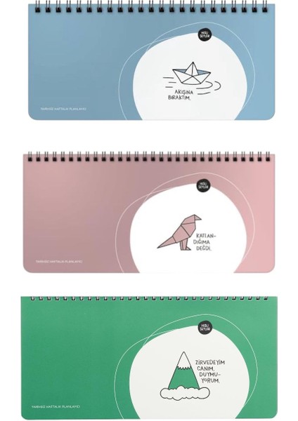 Stickerlı Spiralli Tarihsiz Haftalık Planlayıcı - Hisli Şeyler 3 'lü Set